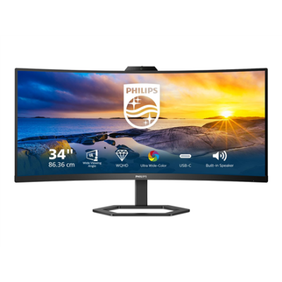 Philips | Monitor with Windows Hello Webcam | 34E1C5600HE / 00 | 34 " | VA | 21:9 | 100 Hz | 4 ms | 3440 x 1440 pixels | 300 cd / m² | HDMI ports quantity 1 | Black | Warranty 36 month(s)