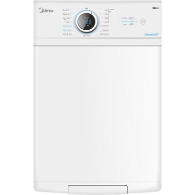 Midea Washing Machine | MF100T60B / W-HR | Energy efficiency class A | Top loading | Washing capacity 6 kg | 1200 RPM | Depth 61 cm | Width 40 cm | Display | LED | Steam function | White