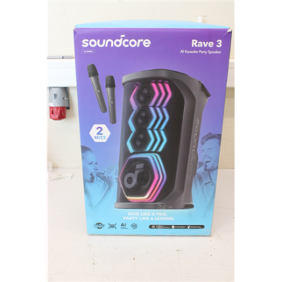 SALE OUT. Anker Soundcore Rave 3 Bluetooth Speaker | Anker Soundcore | Portable Bluetooth Speaker | Rave 3 | USED, SCRATCHED SIDES, MISSING MANUAL, USB C CHARGING CABLE | 160 W | Bluetooth | Black | Portable | Wireless connection