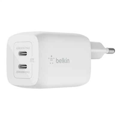 Belkin USB-C GaN PD PPS Dual Wall Charger, 65W | WCH013vfWH